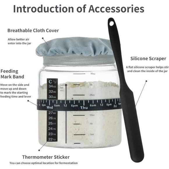 2Pack 35OZ with Ounce Scale Marked Feeding Band, Thermometer, Sourdough - Picture 16 of 16